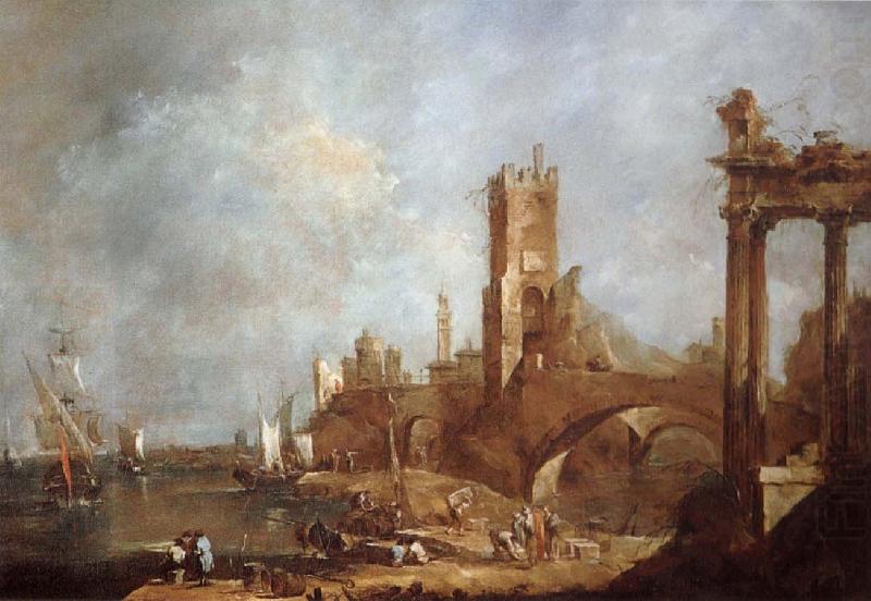 Francesco Guardi Hamnstad with classical ruins Italy china oil painting image